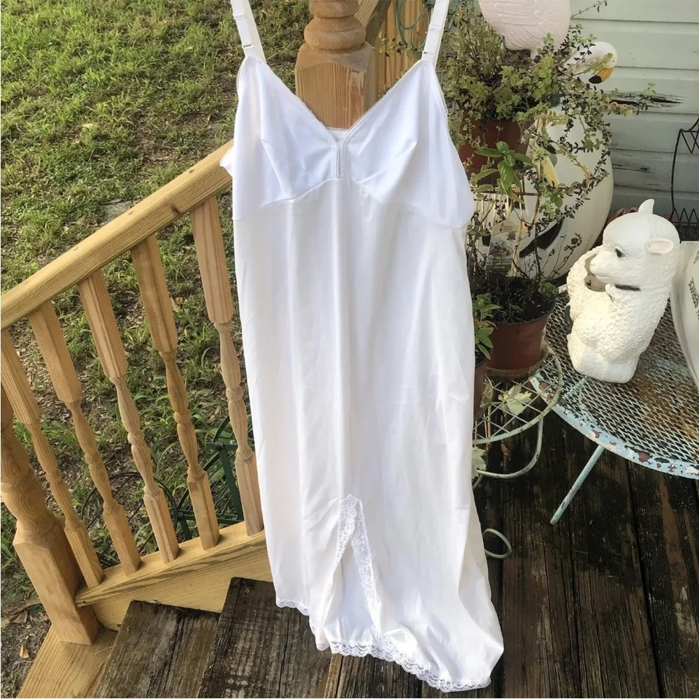 Sears Lingerie Nylon Slinky Lace Full Slip L 38 Off White Womens Vintage 70s 80s - Picture 8 of 8